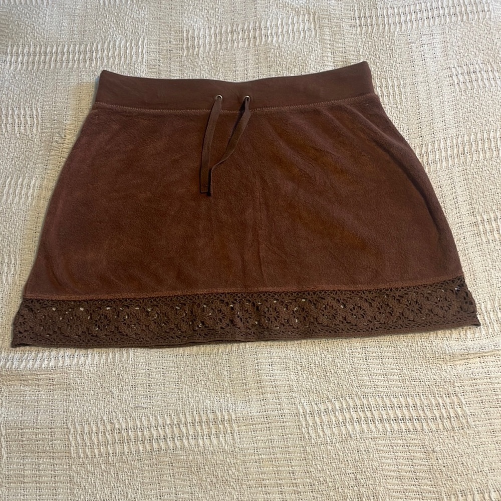 Brown Terry Cloth Skirt with Lace Trim